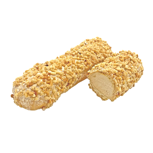 Эклер с кремом из сгущёнки и ореховой обсыпкой